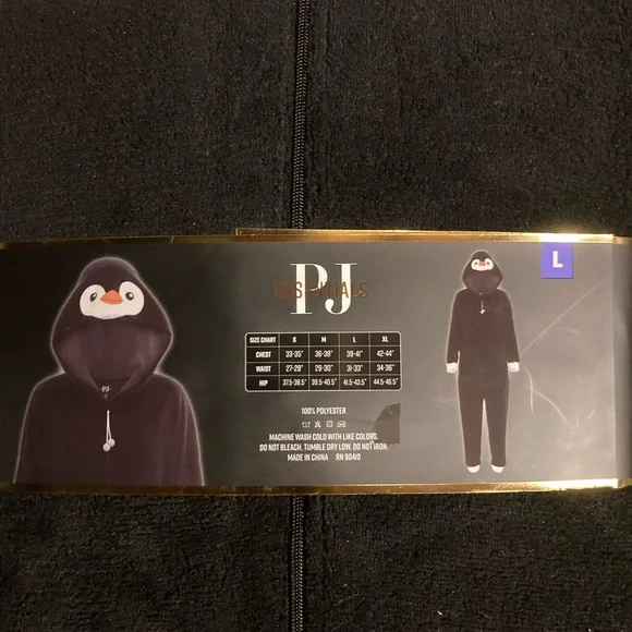 PJ Essentials Black Penguin Hooded Onesie - Picture 3 of 5